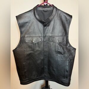 Event Leather Black Motorcycle Leather Club Style Vest With Dual Closer  men 2X